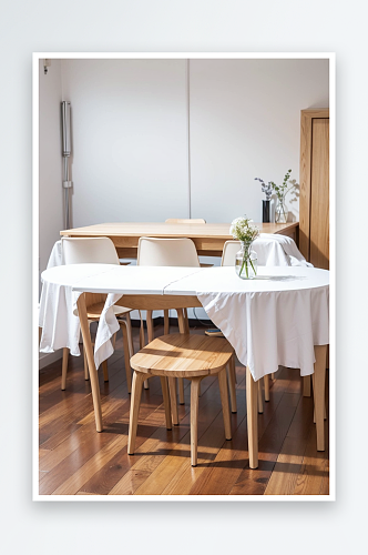 AI数字艺术白色餐桌极简设计风摄影图