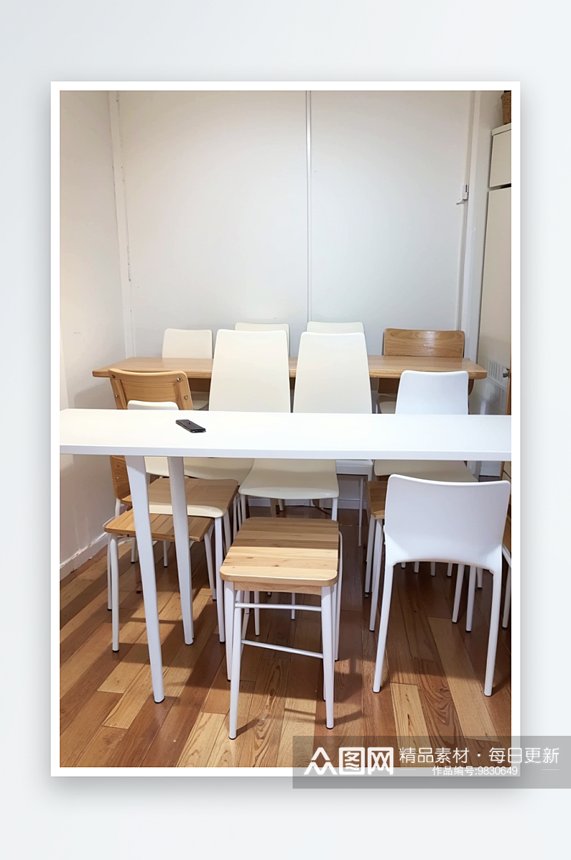AI数字艺术白色餐桌极简设计风摄影图素材