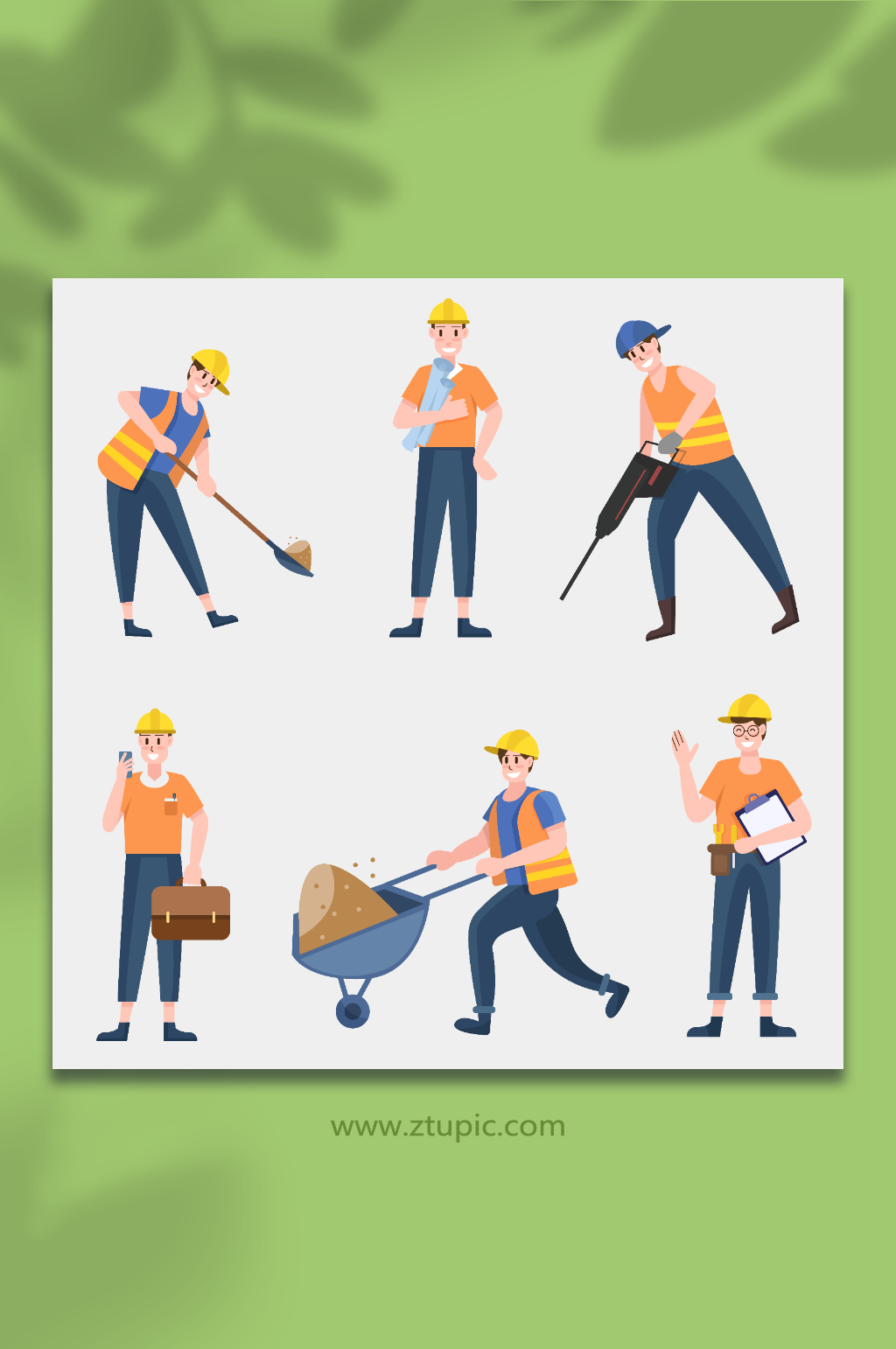 劳动工程师建筑工人人物元素插画素材