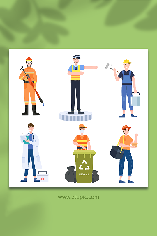 矢量手绘五一劳动节各职业元素插画-众图网