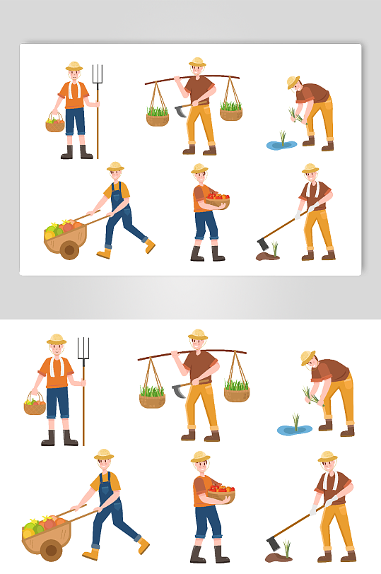 农民农耕种植时节劳作形象元素插画