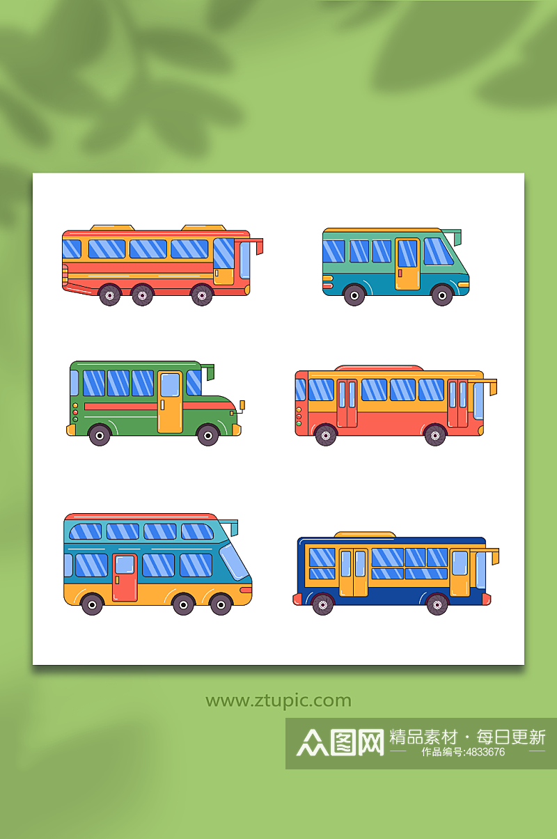 公共交通汽车公交车巴士交通工具元素插画素材