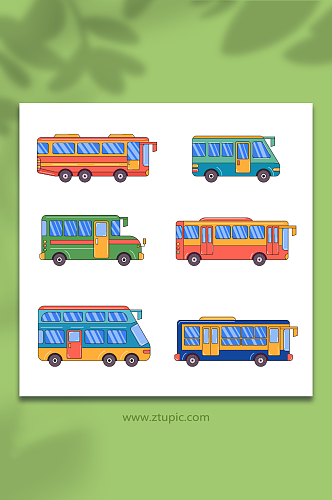公共交通汽车公交车巴士交通工具元素插画