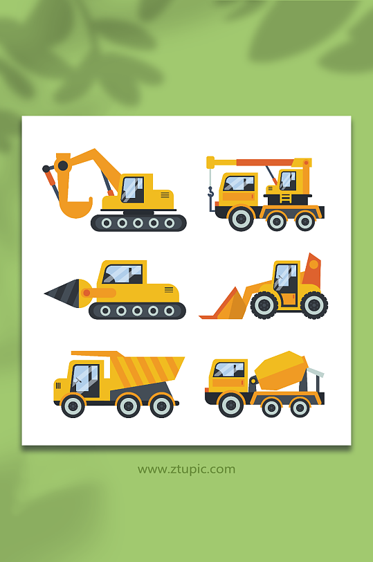 卡通工地挖掘机工程车工业机械元素插画-众图网