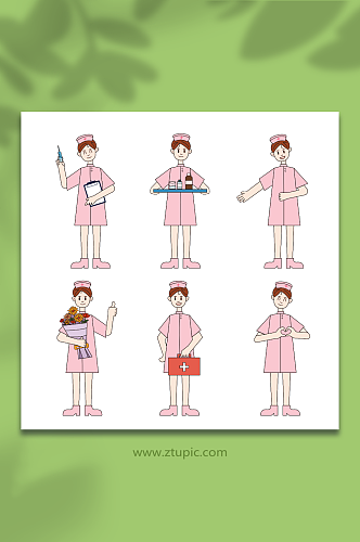 卡通描边护士人物插画元素