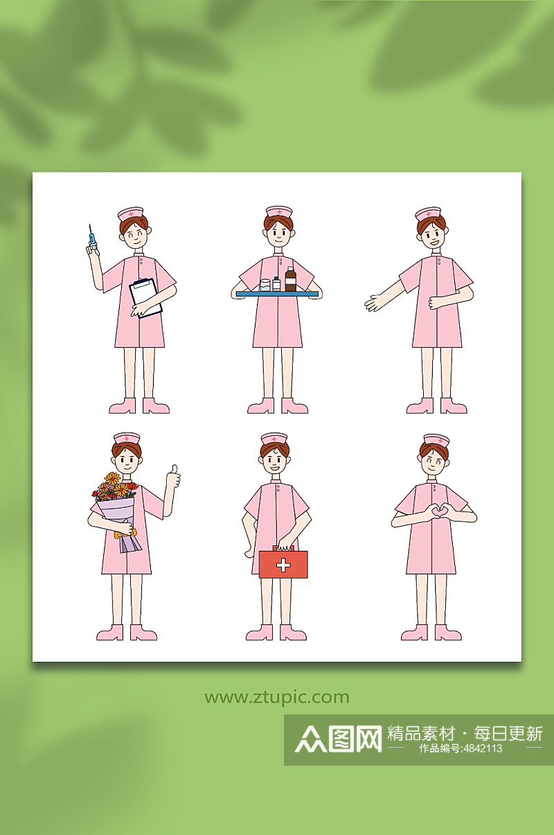 卡通描边护士人物插画元素素材