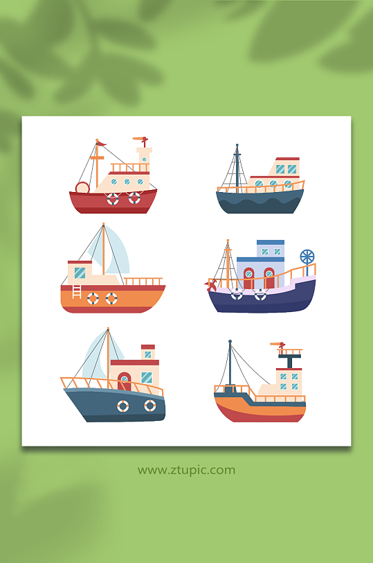 扁平化帆船交通工具元素插画