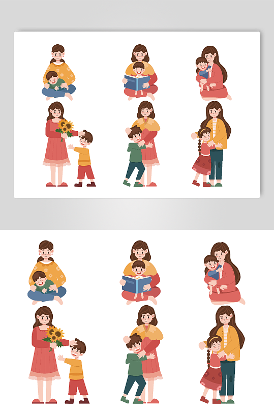 母亲节卡通人物插画元素-众图网