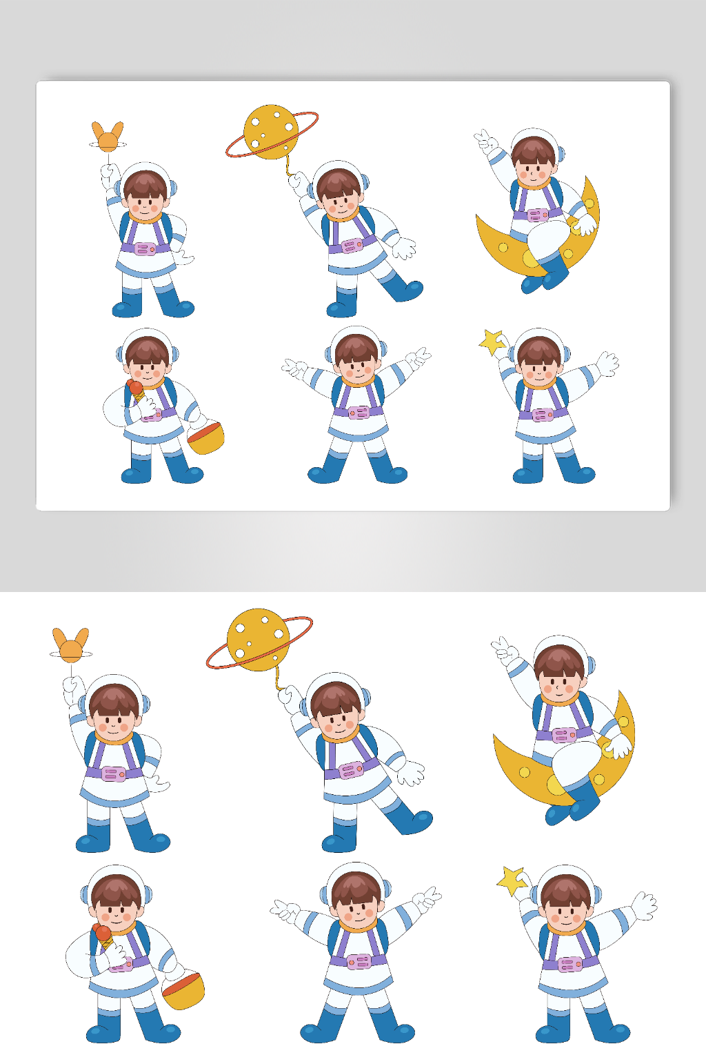 可爱女孩描边宇航员航天日卡通插画人物元素素材