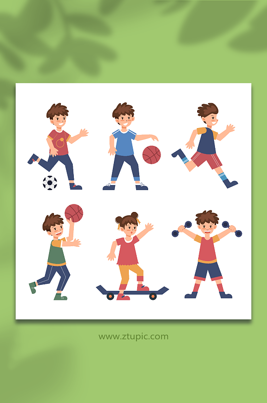 矢量儿童运动人物卡通元素插画-众图网