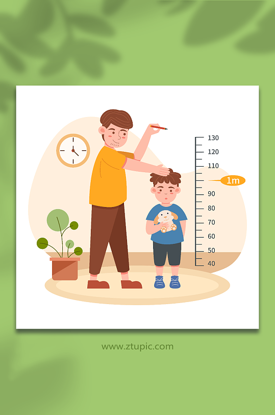 父亲节温馨父子量身高互动场景插画-众图网