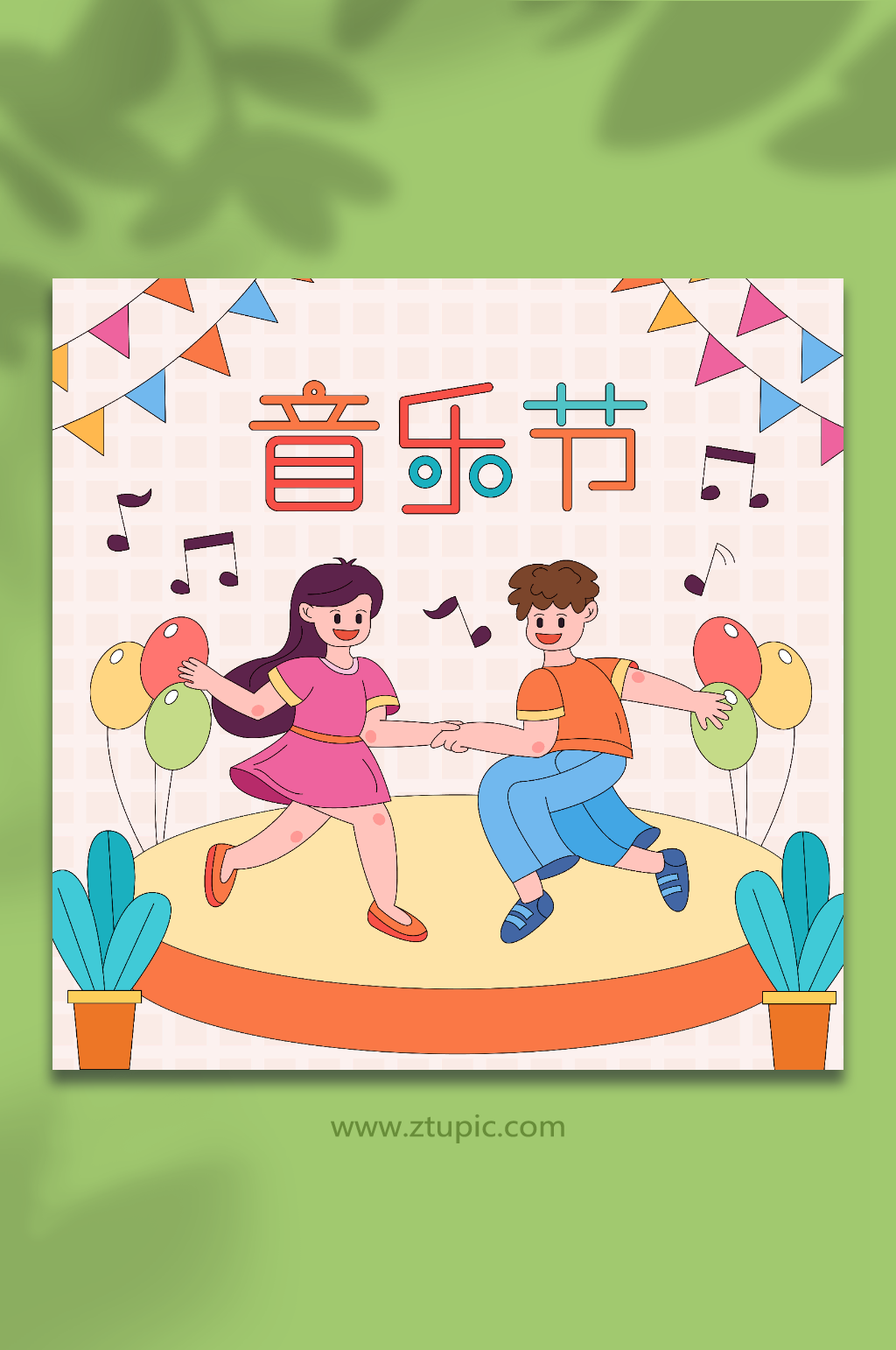 音乐节线描跳舞人物插画素材