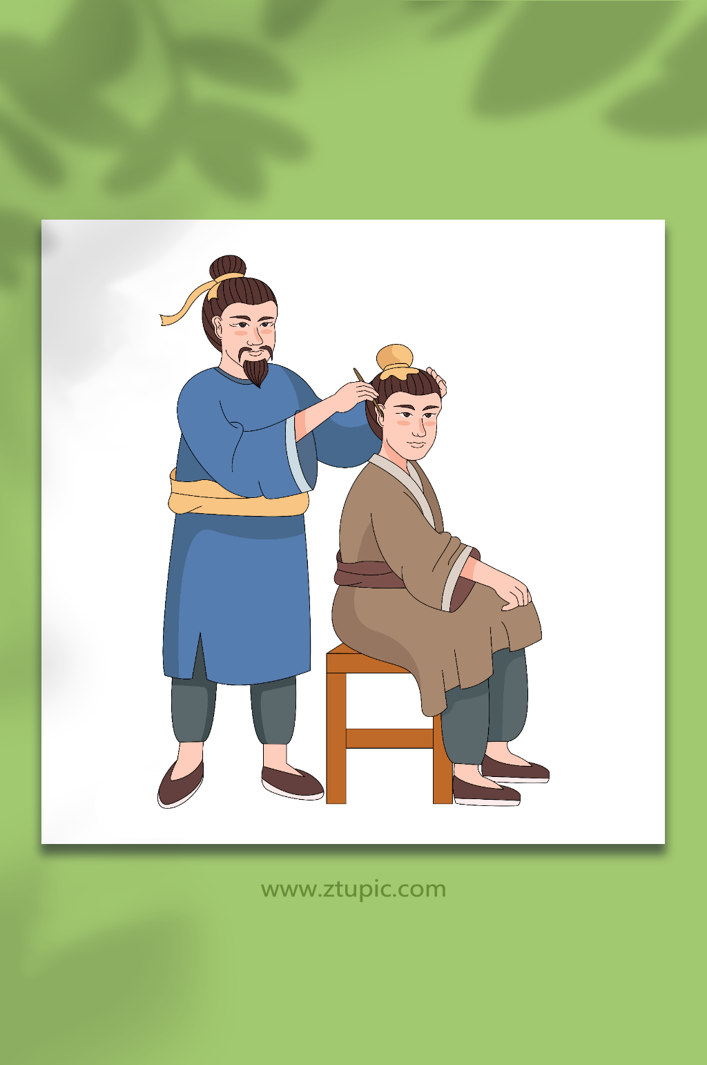 矢量中国风采耳养生人物插画素材