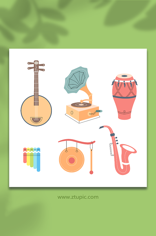卡通矢量乐器音乐元素插画-众图网