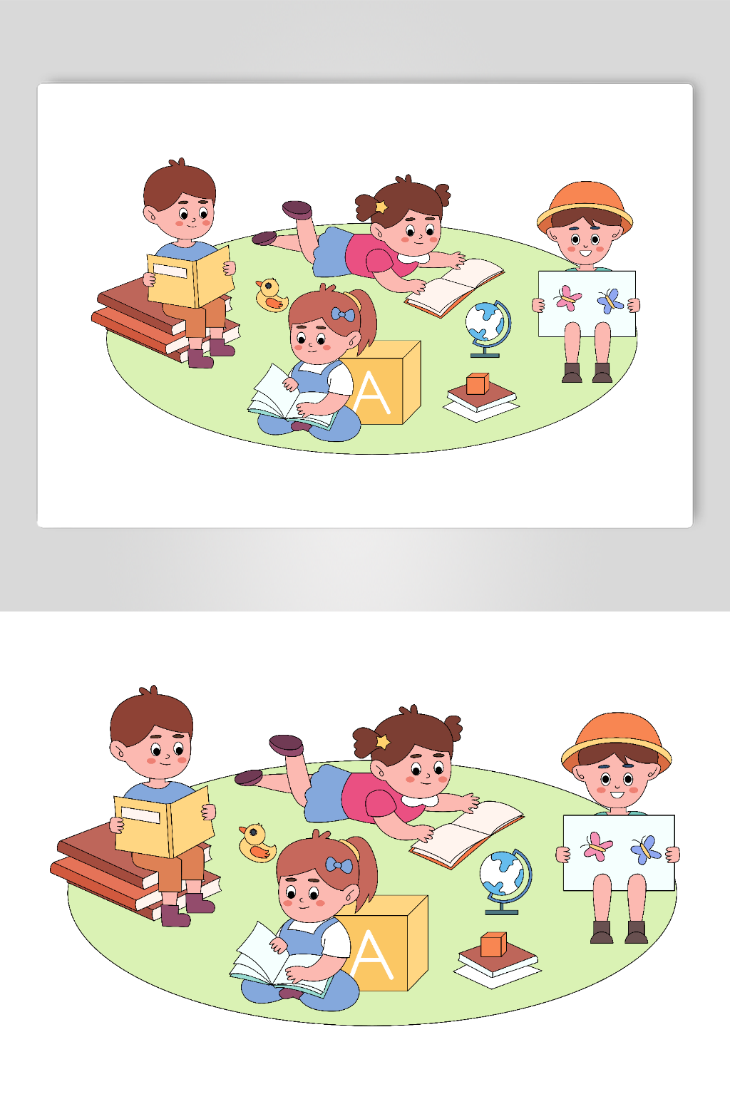 矢量卡通看书学习的小孩儿童插画素材