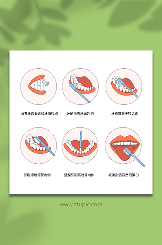 卡通矢量清洁口腔刷牙方式科普插画