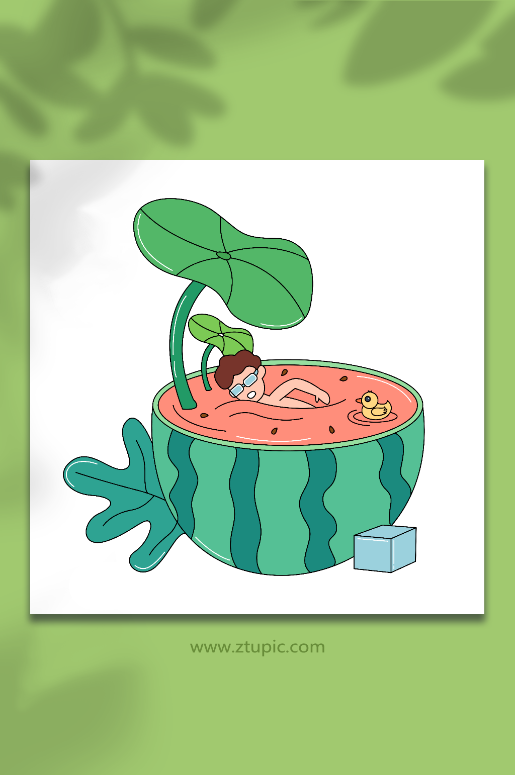 卡通矢量大暑节气西瓜游泳人物插画素材