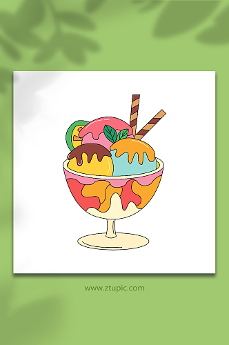 卡通矢量大暑节气美味冰激凌插画元素