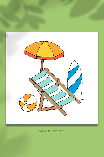 卡通矢量大暑节气沙滩躺椅排球插画元素