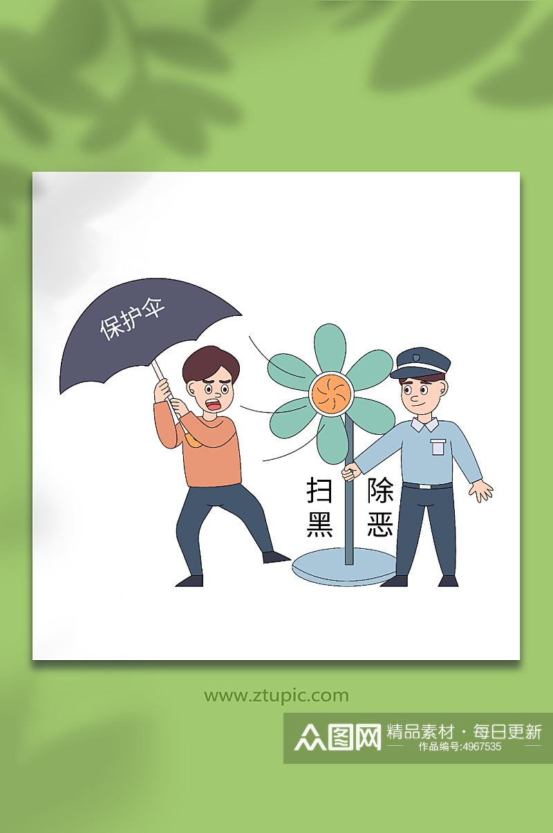 卡通矢量反贪反污扫黑除恶警察人物插画素材