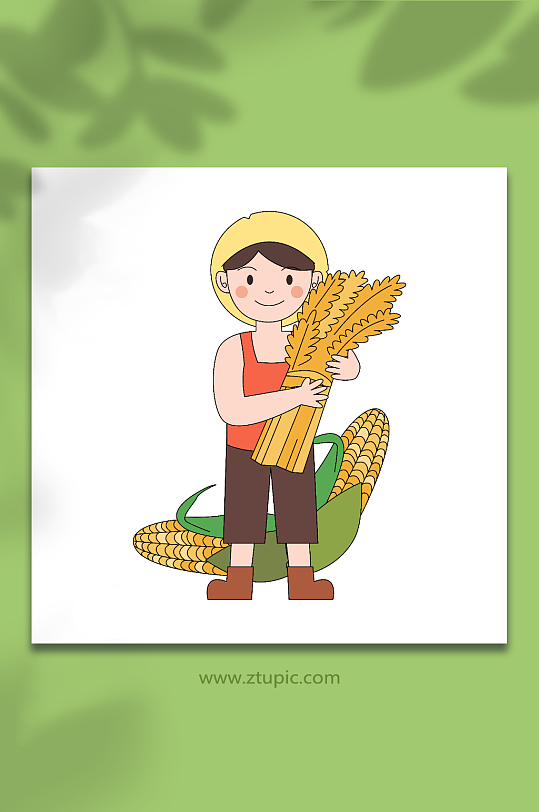 卡通矢量立秋抱着麦子农民人物插画