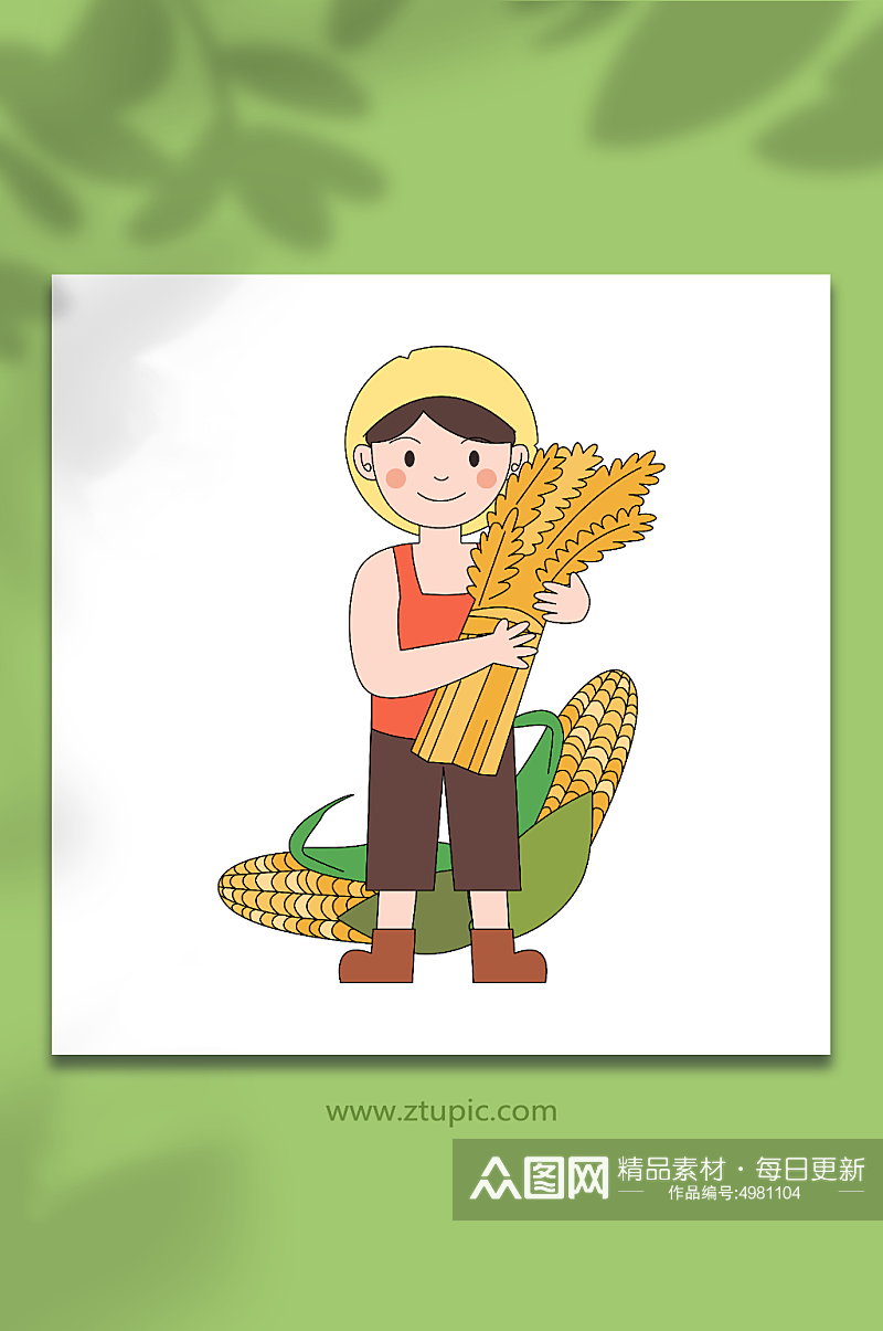 卡通矢量立秋抱着麦子农民人物插画素材