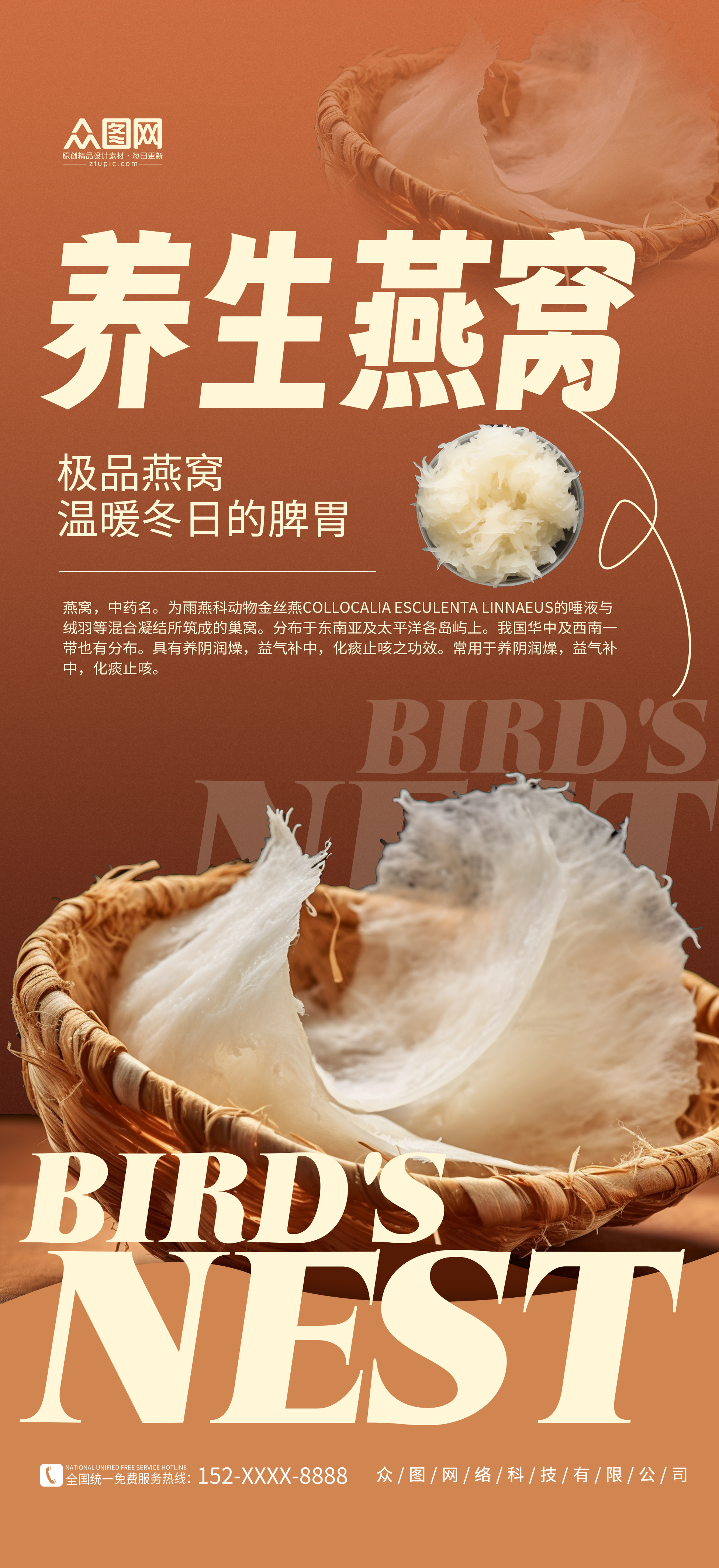 棕色简约燕窝滋补养生海报素材
