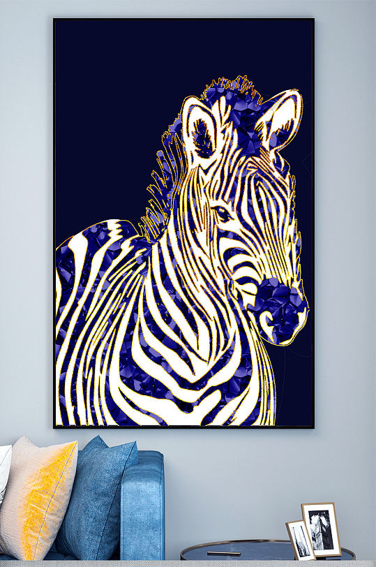 手绘斑马玄关装饰画