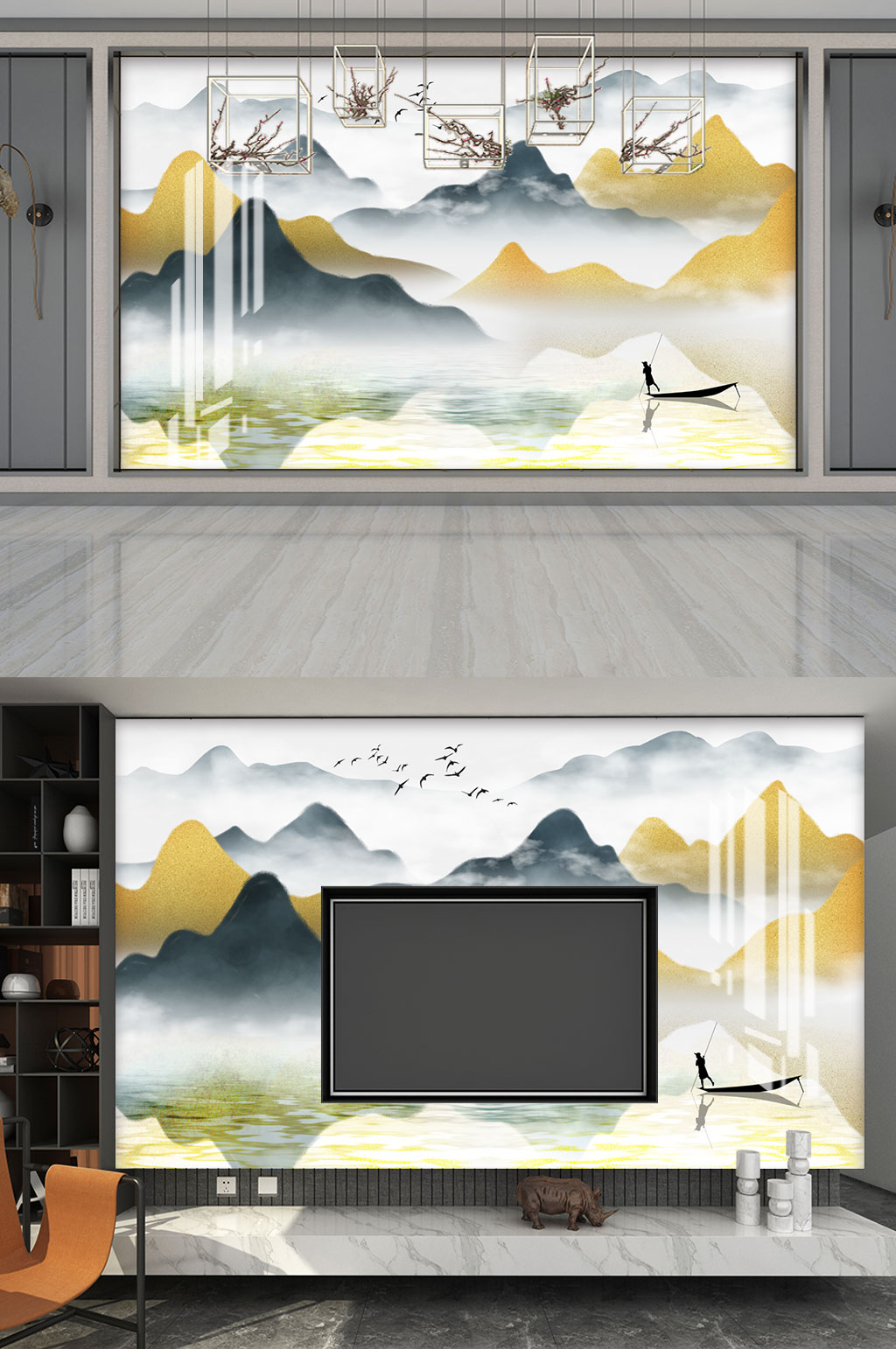 水墨山水风景意境背景墙素材