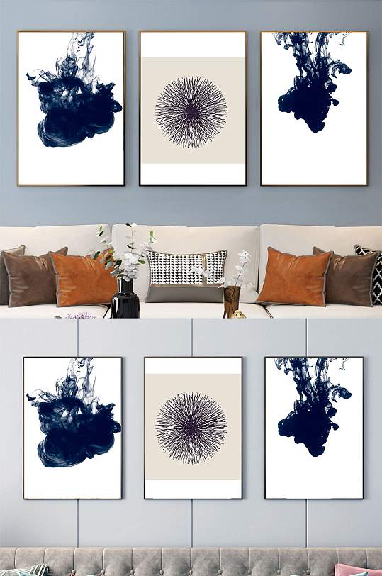 泼墨三联古风装饰画-众图网