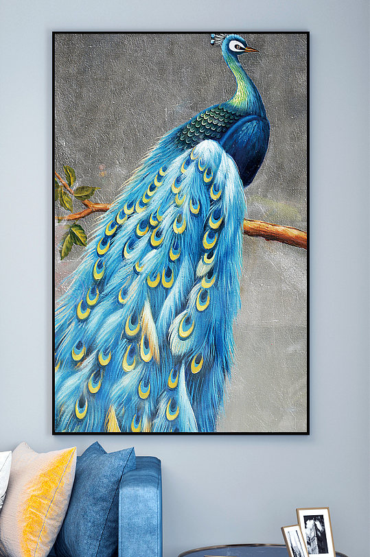 在蓝色孔雀装饰画