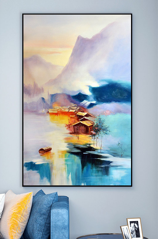 多彩水墨山水图装饰画-众图网