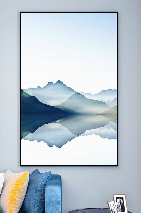 意境水墨山水倒影装饰画-众图网