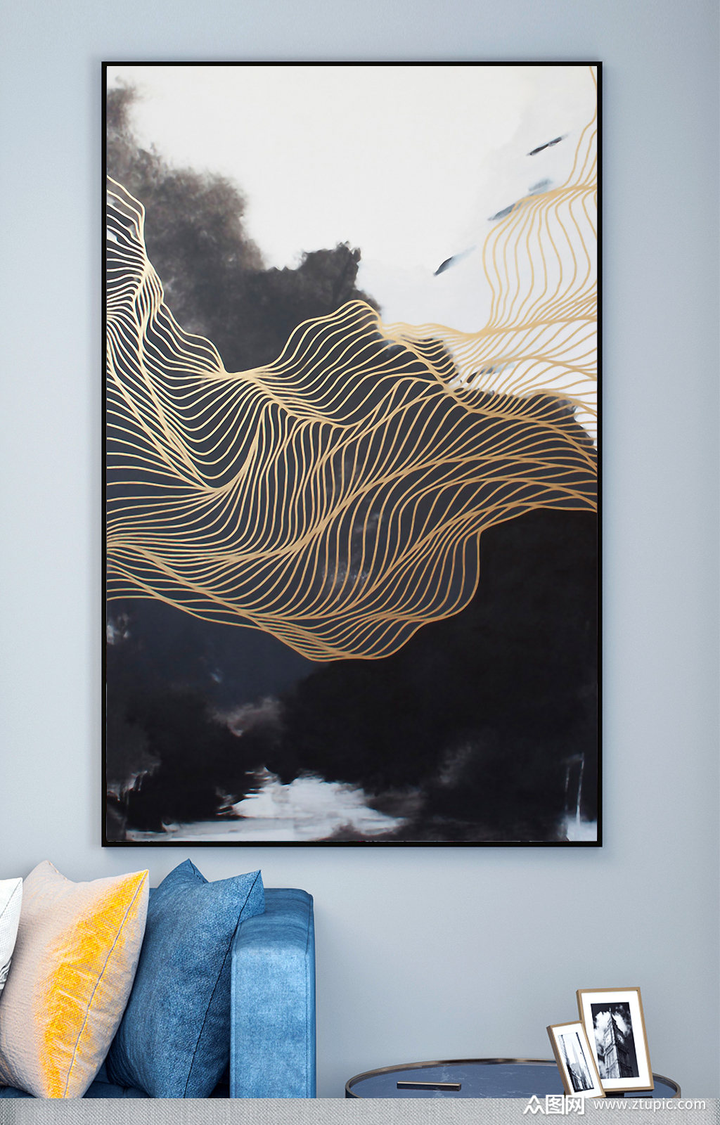 抽象线条金黑装饰画