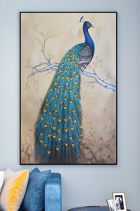 蓝色的孔雀装饰画