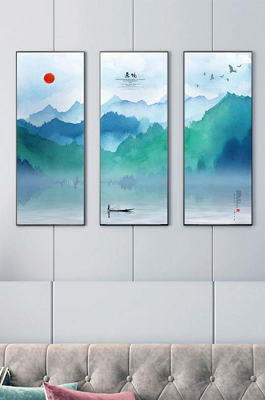 绿色山水风景装饰画-众图网