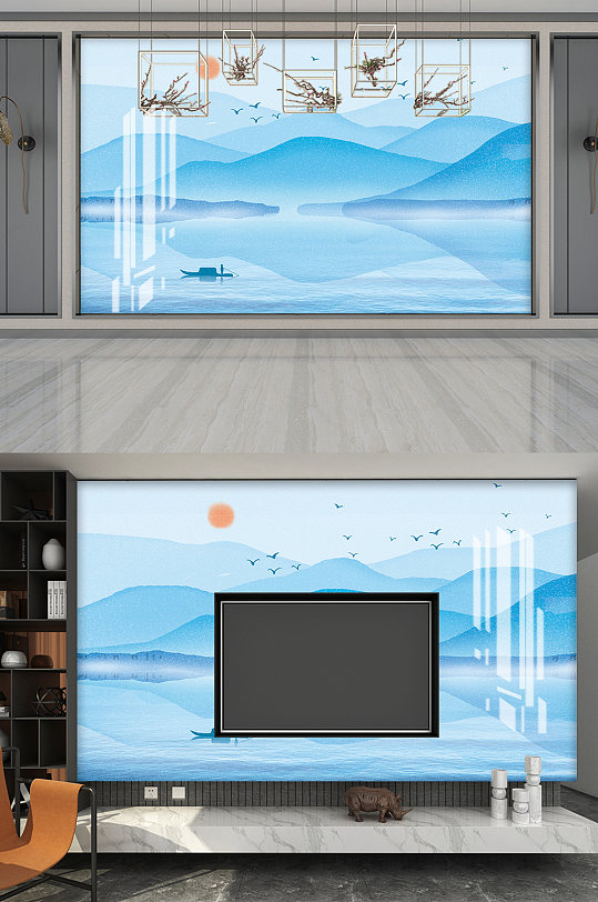 高端大气复古山水装饰画-众图网