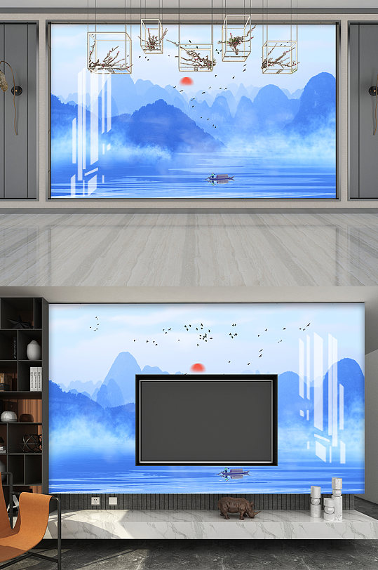 高端大气复古山水装饰画-众图网
