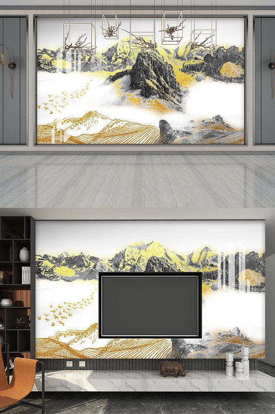 高端大气复古山水装饰画