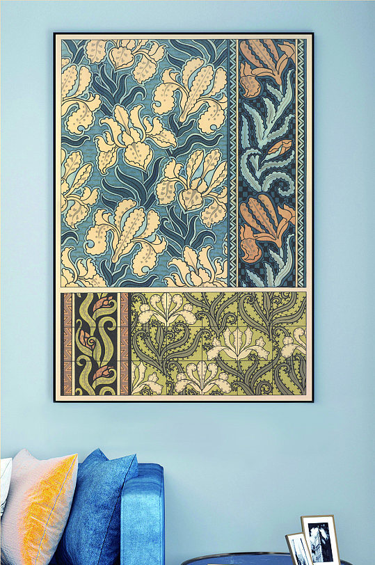 新中式鲜花条纹线条装饰画