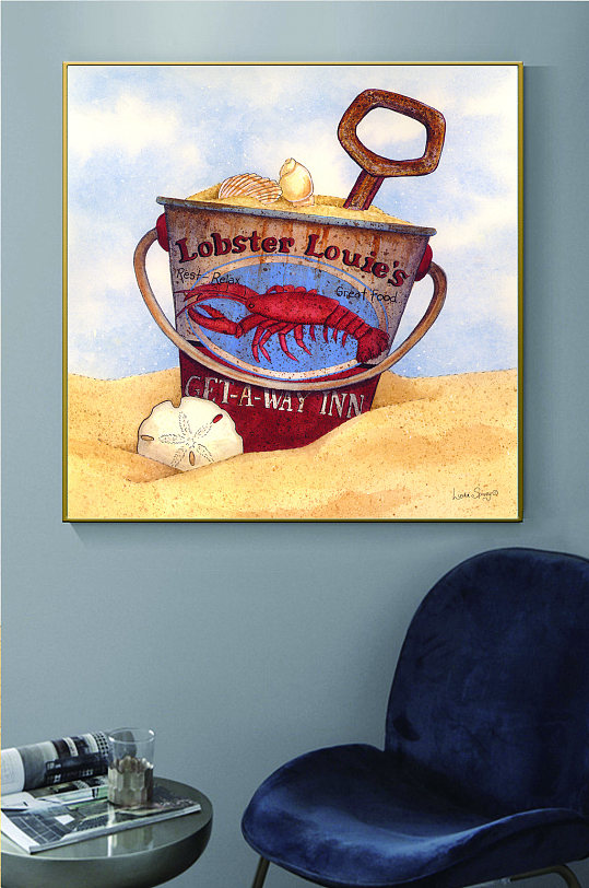 方形龙虾图案水桶装饰画