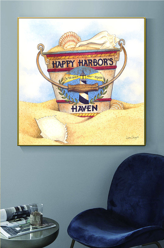 方形灯塔水桶装饰画