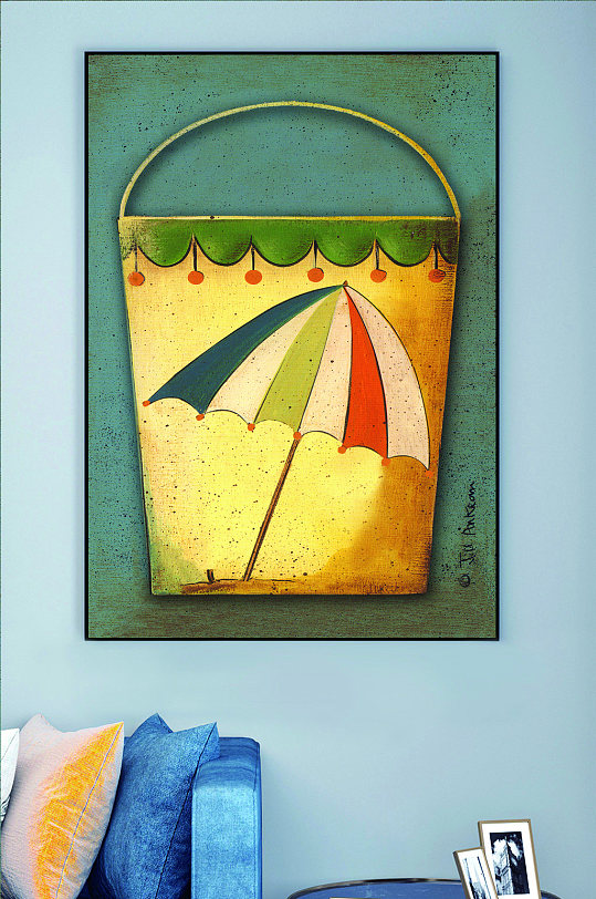 雨伞花纹水桶装饰画