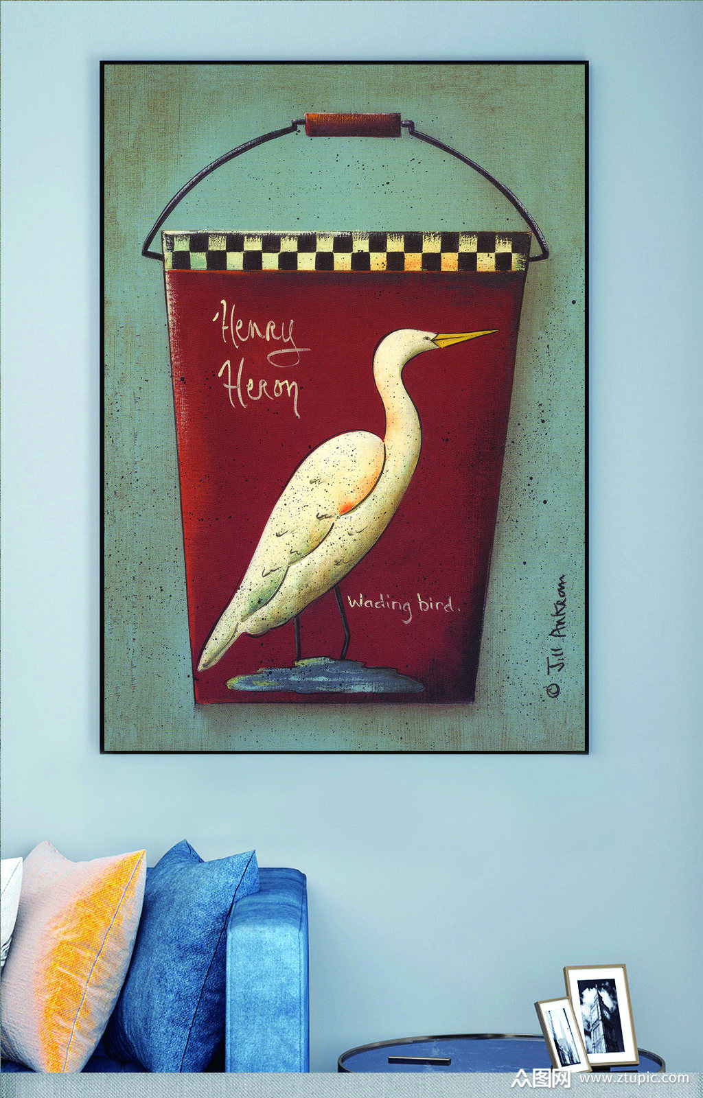 白鹭花纹水桶装饰画