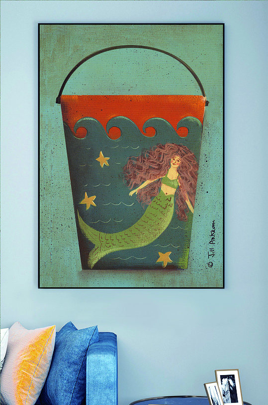 美人鱼纹理水桶装饰画