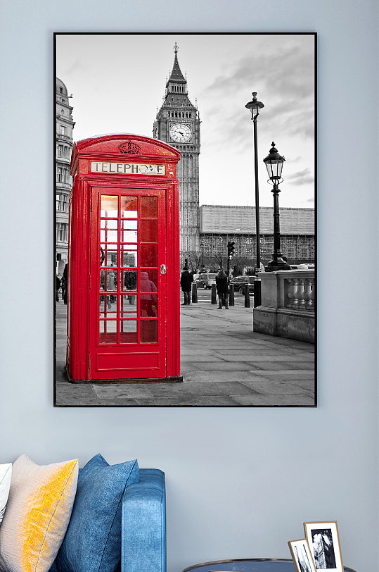 写实北欧唯美红色电话亭-众图网