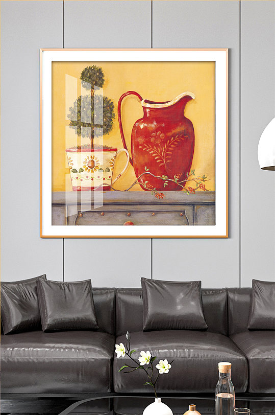 水彩装饰画红色花瓶油画