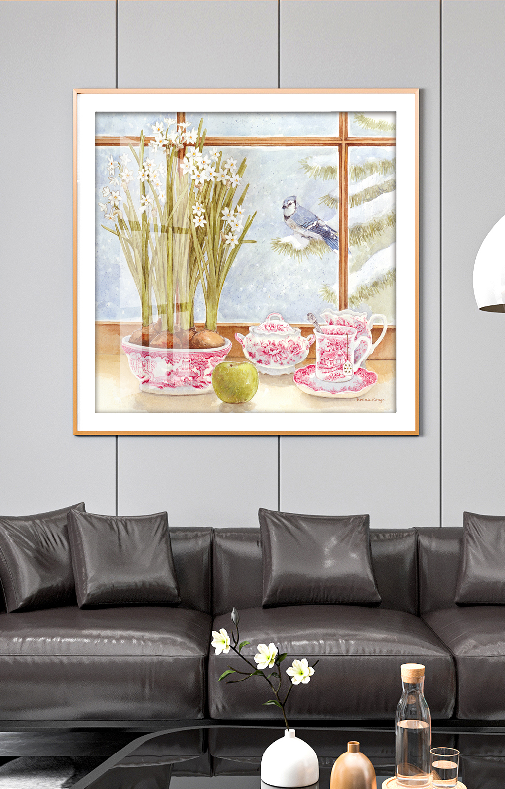 水彩装饰画飞鸟茶具油画素材