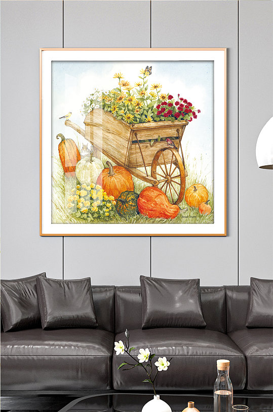 水彩装饰画鲜花推车油画-众图网