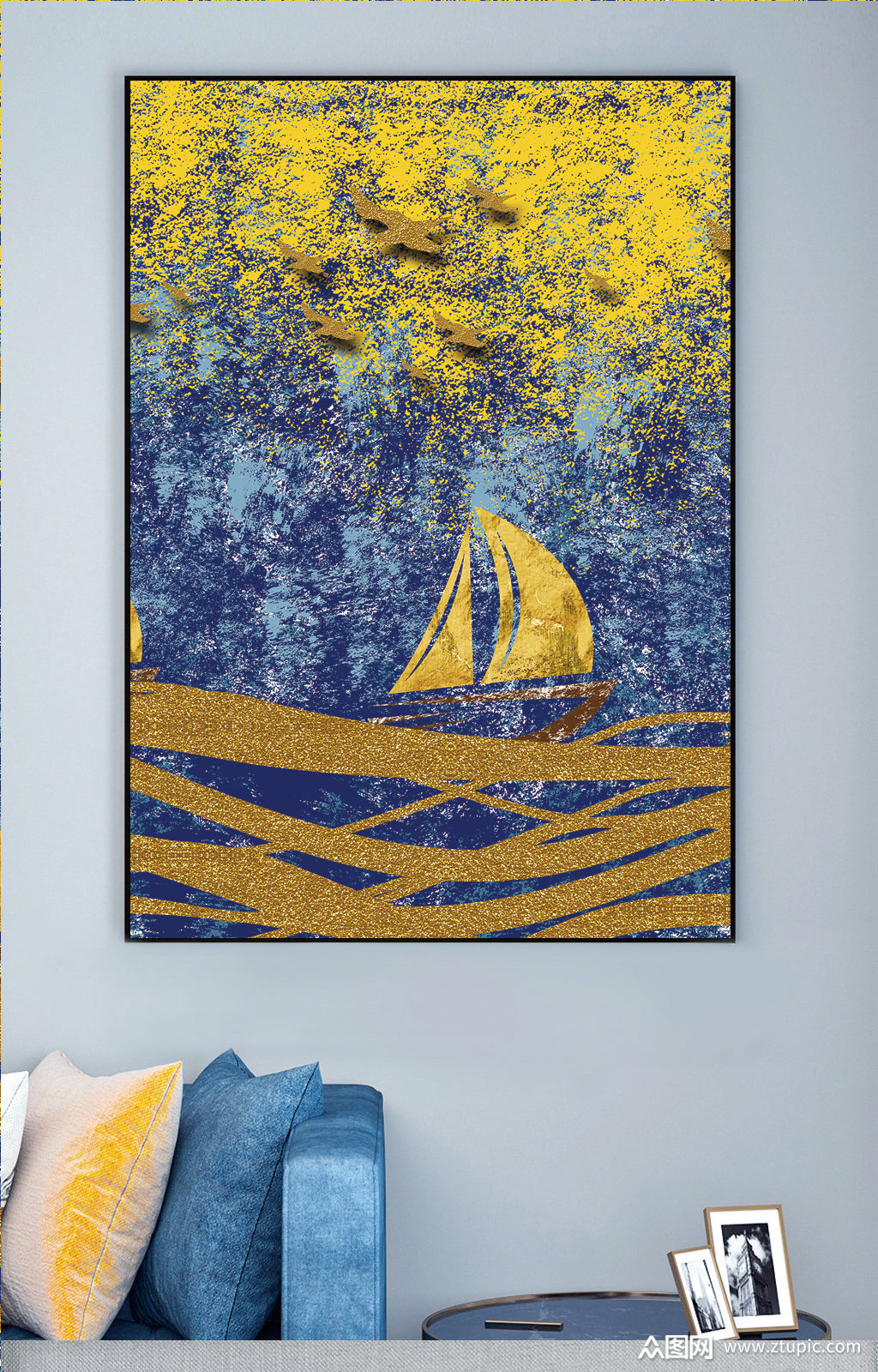 简欧金色帆船装饰画